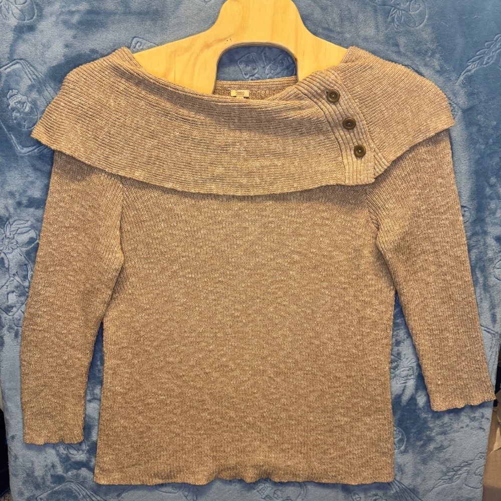 1859 | Reba Woman Portrait Collar Button Knit Sweater Tan Women 3X